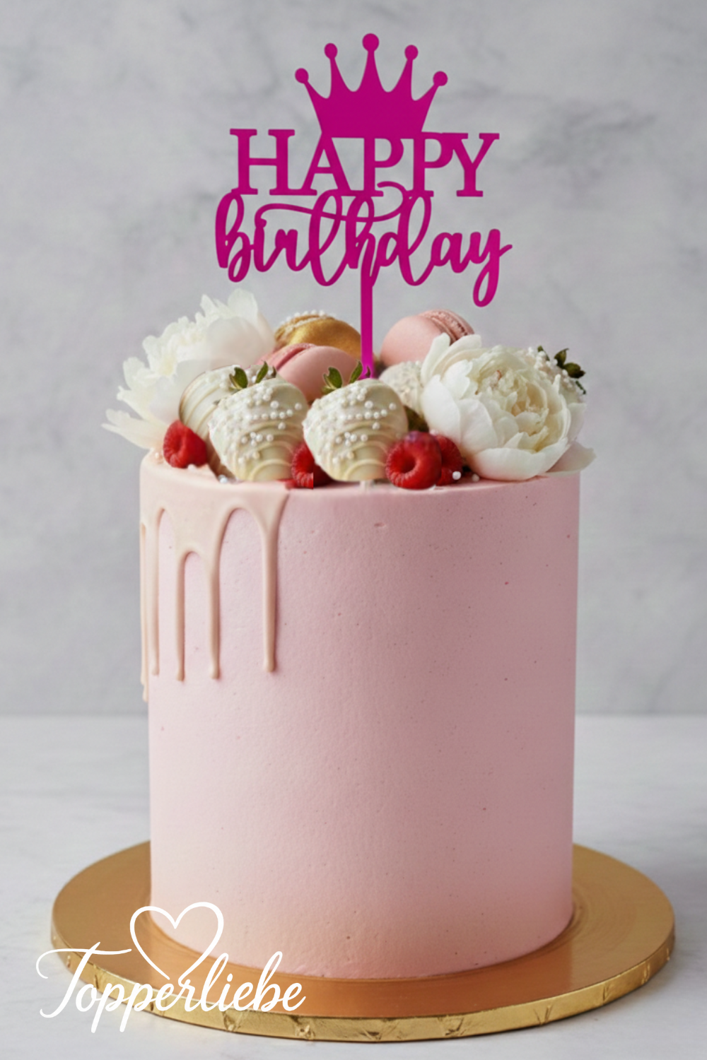 Happy Birthday Cake Topper mit Krone – optional mit Zahl | Tortendeko Geburtstag