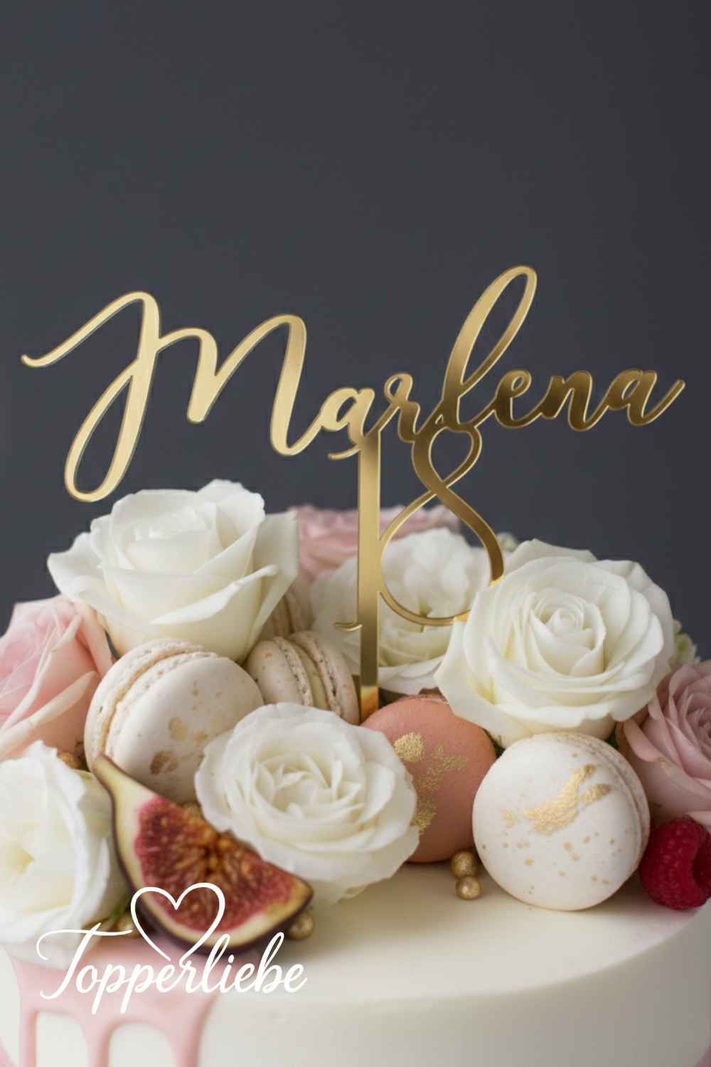 Eleganter Cake Topper mit Wunschname und Zahl als Tortendekoration