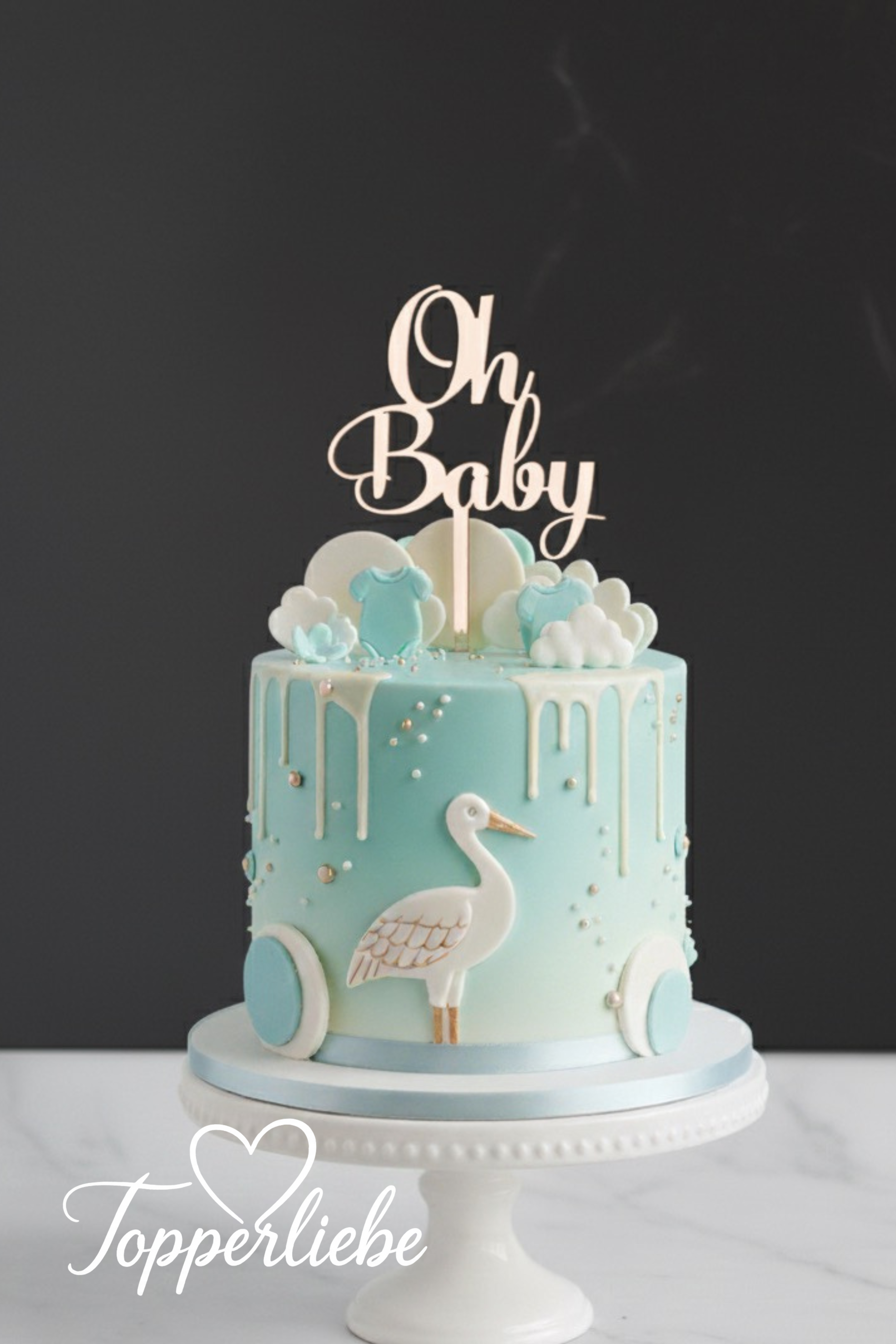 Topper Oh Baby – Variante 2. Stilvolle Tortendeko für Babyshower, Geburt oder Taufe. Perfekt für moderne Torten in sanften Farben.