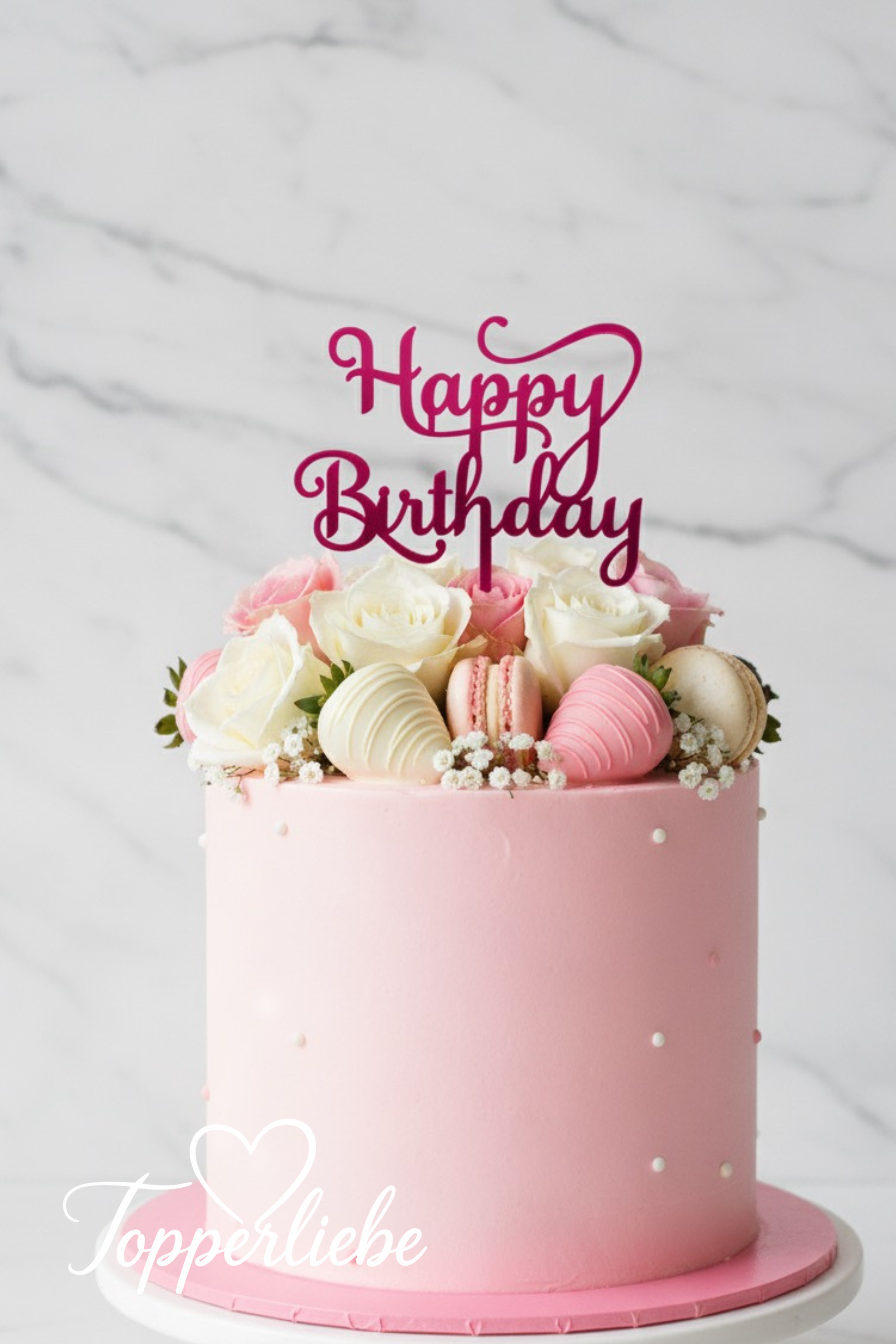 Torten Topper „Happy Birthday“ – Motiv 3, elegante Schrift, stilvolle Tortendekoration von Topperliebe