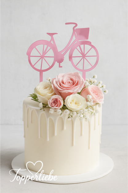 Topper Fahrrad mit Korb – moderne Tortendeko für Geburtstag, Hochzeit oder besondere Anlässe.