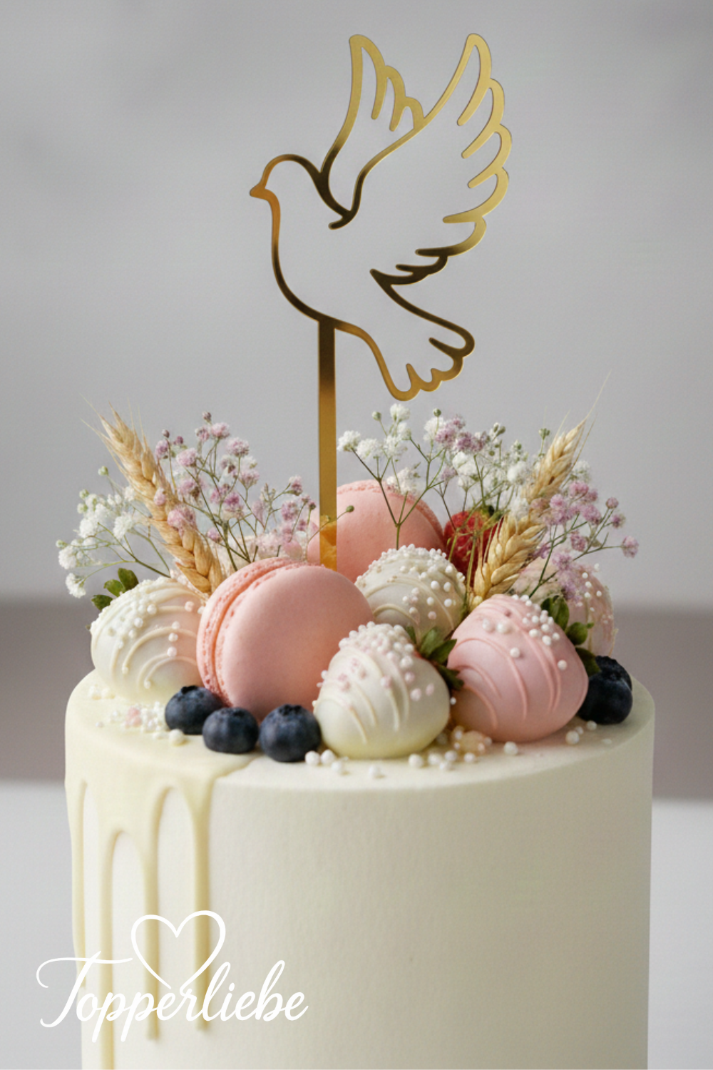 Tauben Silhouette Cake Topper für Kommunion auf eleganter weißer Torte