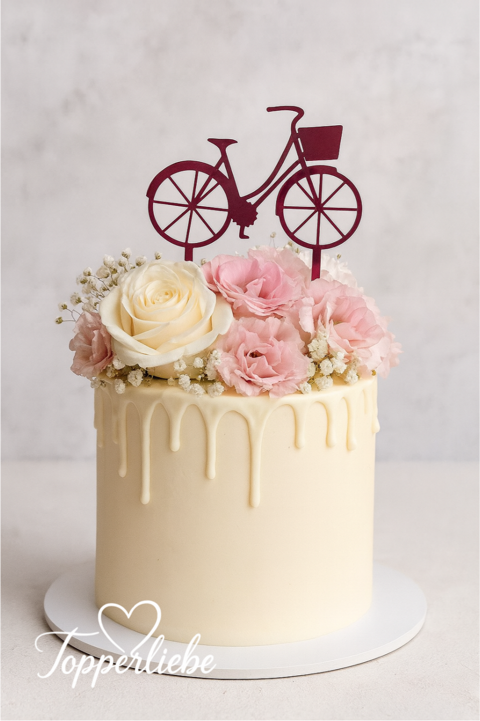 Topper Fahrrad mit Korb – moderne Tortendeko für Geburtstag, Hochzeit oder besondere Anlässe.
