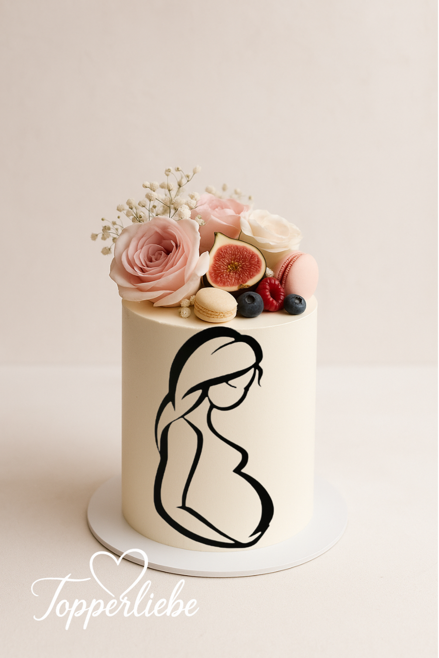 Dekor Line Art Silhouette Schwangere Frau – elegante Tortendeko für Babyparty, Baby Shower oder werdende Mamas.