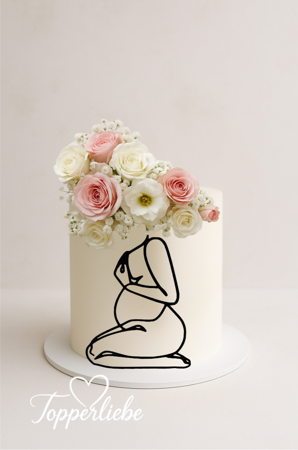 Dekor Line Art Silhouette Schwangere Frau – elegante Tortendeko für Babyparty, Baby Shower oder werdende Mamas.