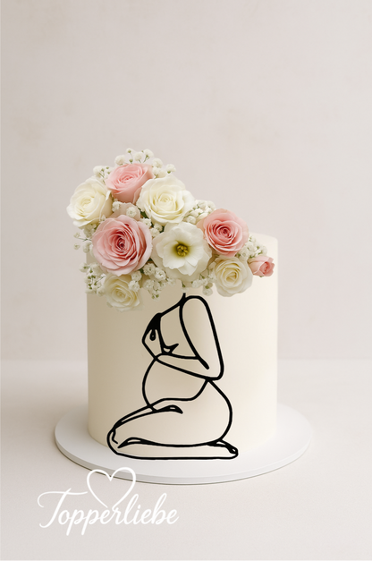 Dekor Line Art Silhouette Schwangere Frau – elegante Tortendeko für Babyparty, Baby Shower oder werdende Mamas.