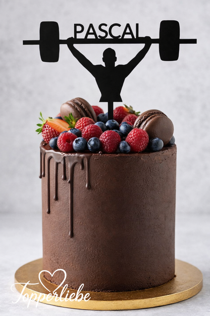 Personalisierter Cake Topper Gewichtheber mit  Name auf Geburtstagstorte