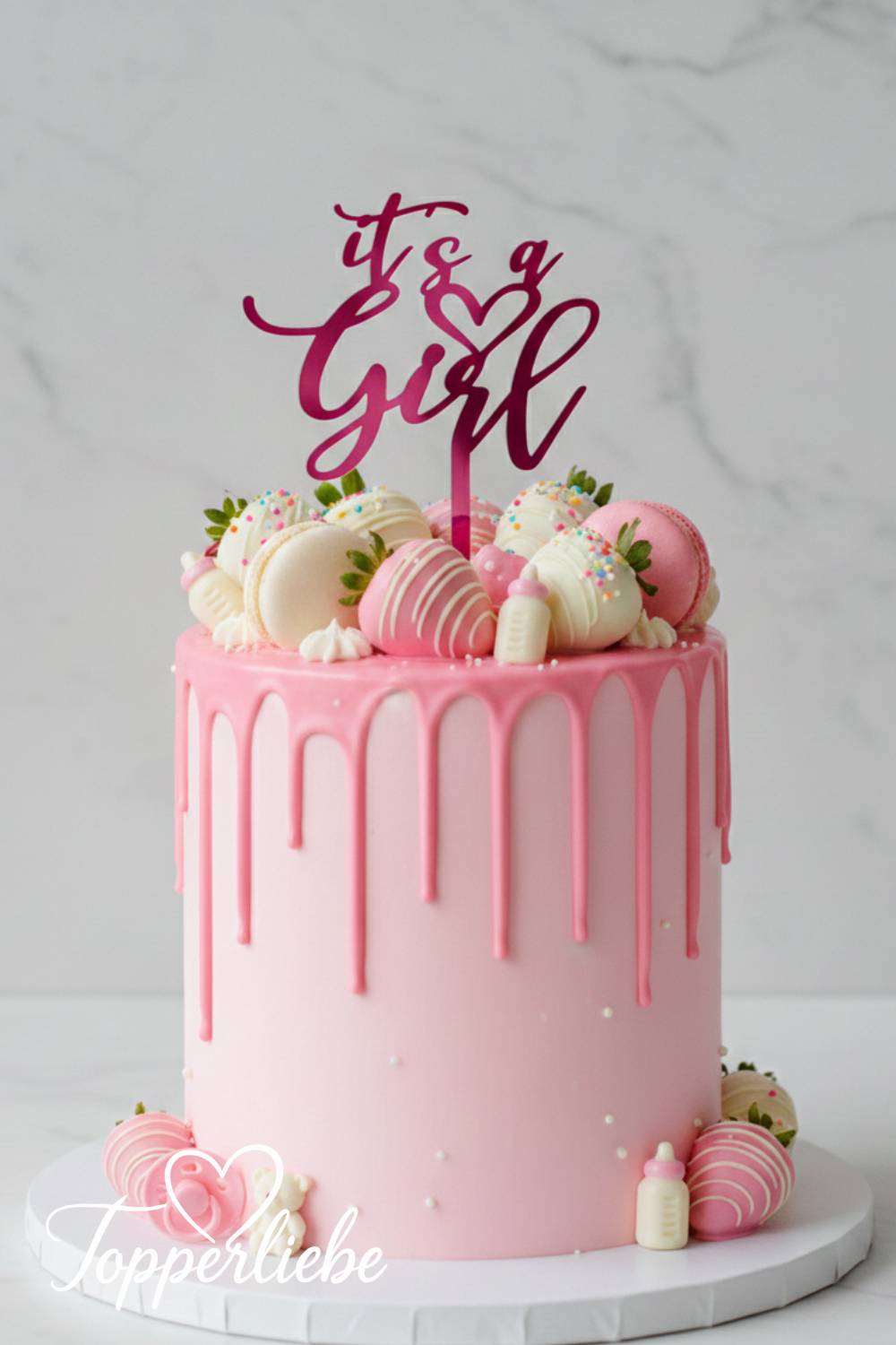 It’s a Girl Cake Topper aus Acryl auf hoher moderner Baby Shower Torte