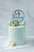 Torten Topper „Oh Baby“ im Kreis, Variante 1 – runder Cake Topper in Blau auf Baby Shower Torte, Design von Topperliebe