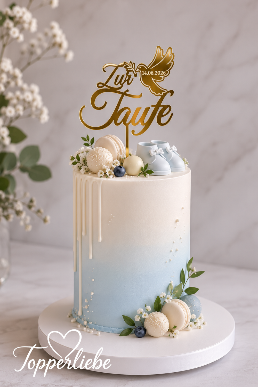 Cake Topper zur Taufe mit Taube &amp; Name