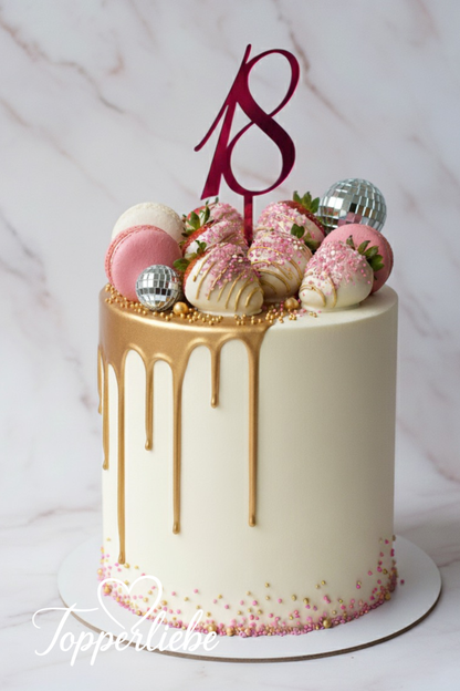 Eleganter Zahl Torten Topper in 1- oder 2-stelliger Form auf modernem Drip Cake – Topperliebe