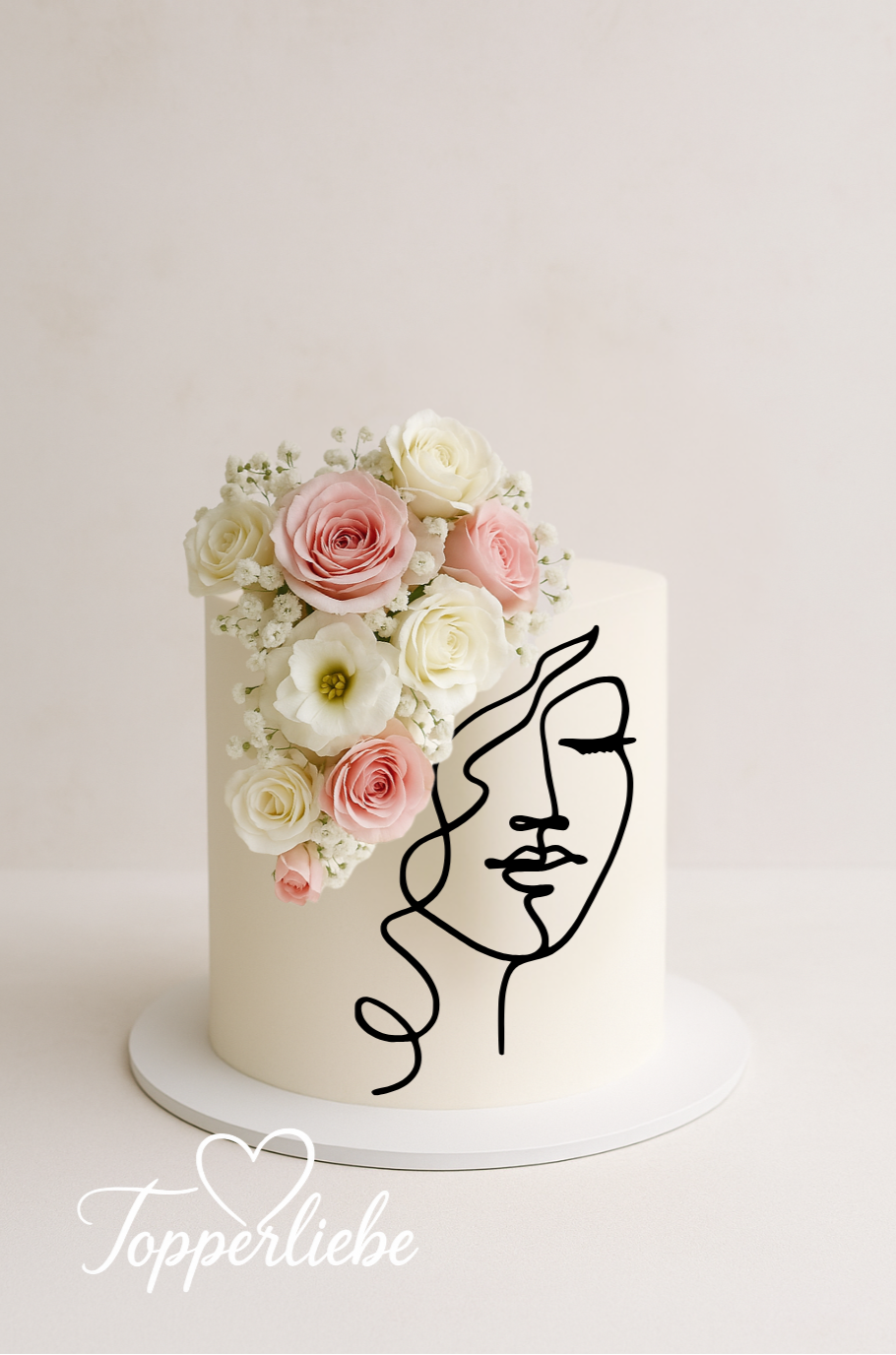 Dekor Line Art Silhouette Frauengesicht – elegante Tortendeko für Hochzeit, Geburtstag oder besondere Anlässe.