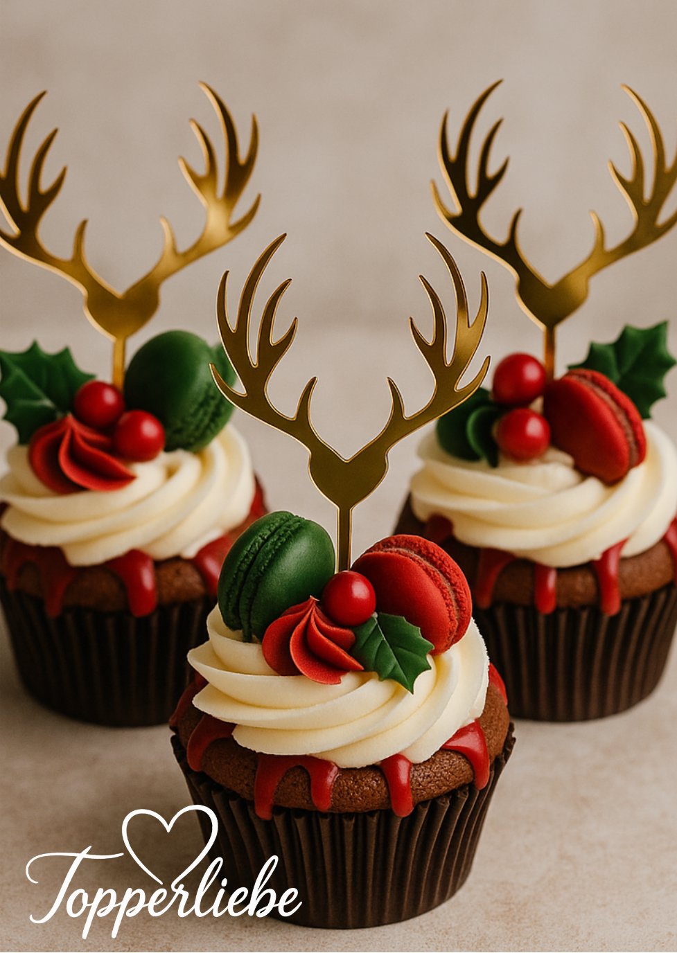 Topper Rentier mit Hirschgeweih – festliche Tortendeko für Weihnachten oder winterliche Anlässe.