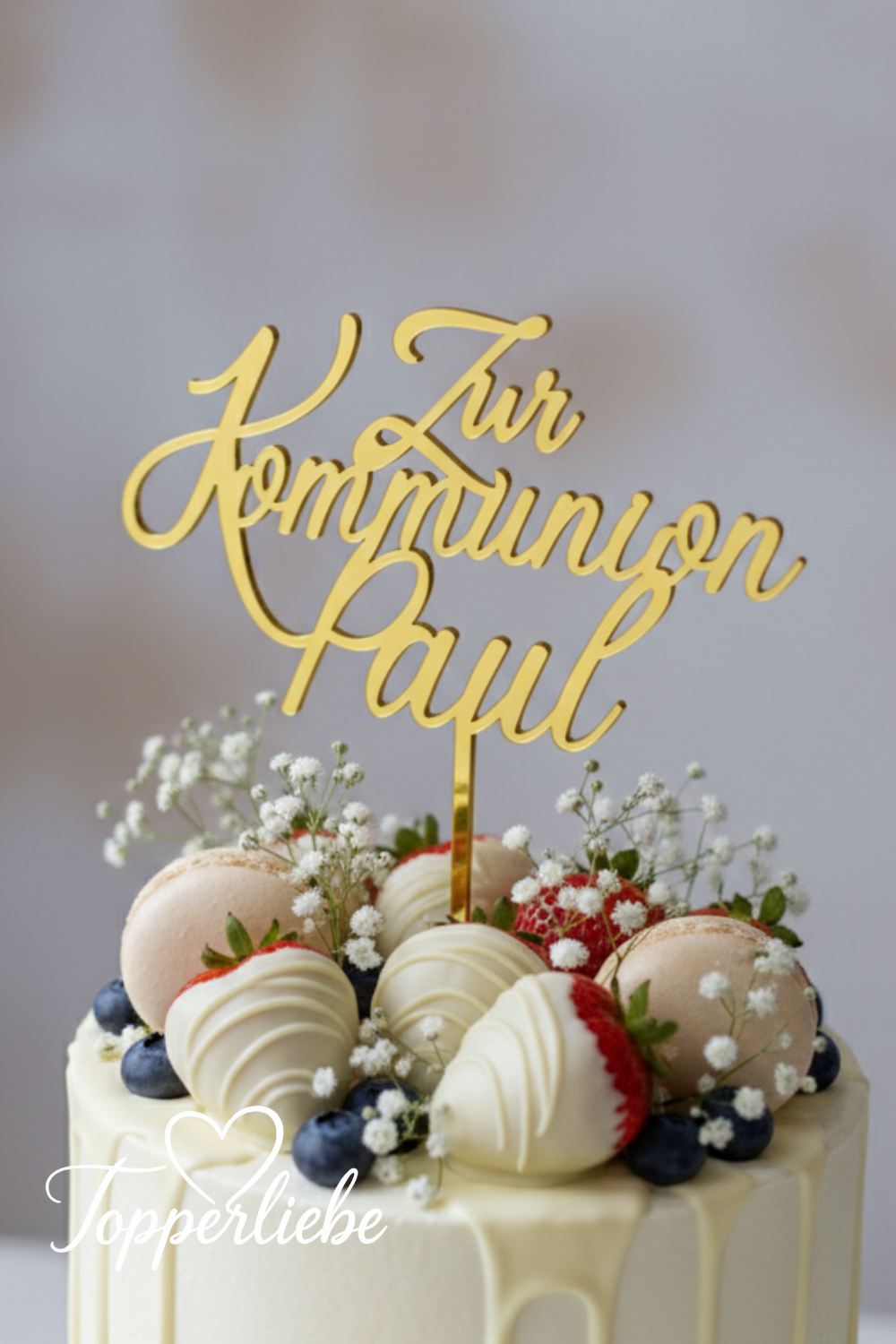 Eleganter Cake Topper Zur Kommunion Name als Tortendekoration